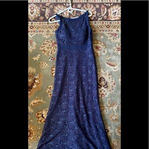 Nightway 6P beaded dark blue long halter evening gown